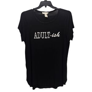 Urban Rebel Women's XL Black Graphic Tee Shirt Split Sides Fun Casual Summer Top